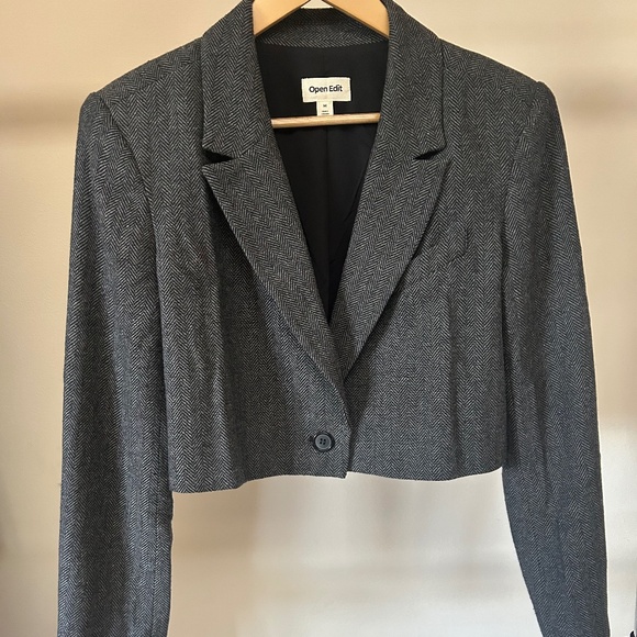 Open Edit Cropped Blazer Herringbone Blazer size M Nordstrom LIKE NEW - Picture 5 of 7